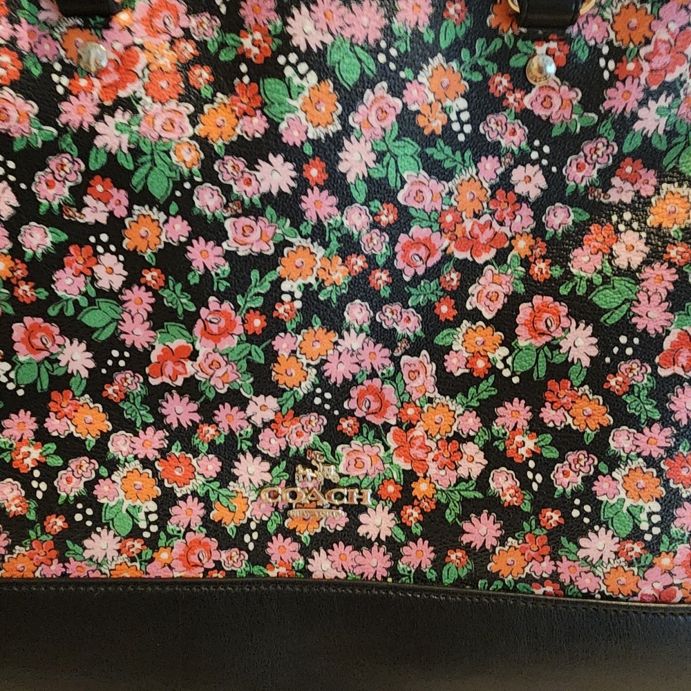 Coach Black Floral Dome Satchel with Pink Orange & Green Accents - Picture 9 of 15